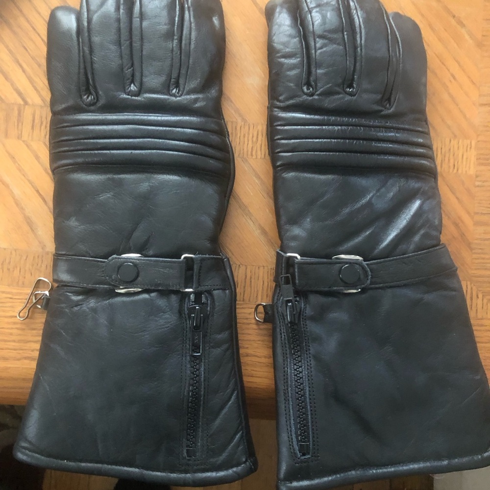 Black Leather Gloves with Adjustable Strap and Padding